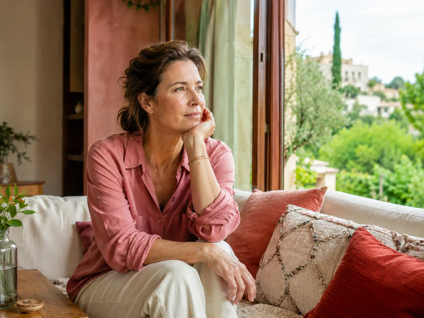Femme sereine dans un intérieur lumineux